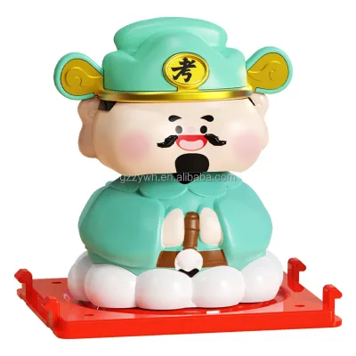 2 Inch ABS Plastic God Wealth Ornament Solar Powered Automatic Shaking Head Creative Car Interior Gift Chinese New Year