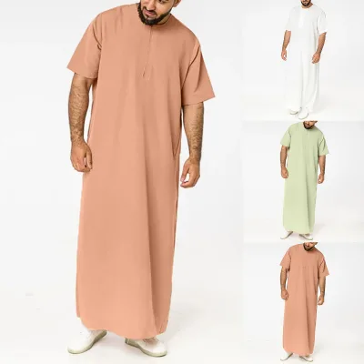2025 New Men's Shirt Casual Zipper Muslim Robe for Summer Autumn Spring for Eid Designed for Arabian Dubai Malaysia