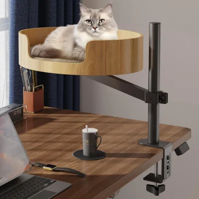 Adjustable Height 360° Rotation Wooden Cat Desk Bed Indoor Elevated Nest for Cats Table Desktop Furniture Pet Houses Furniture