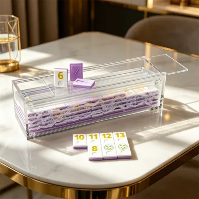 Lilac Rummy Game Set Laser-etched Pattern Lucite Multi-layer Rummy Chips Juego Rummi with Customize Logo