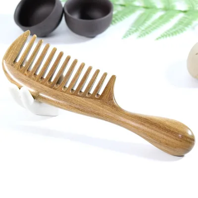 Handmade 100% Natural Green Sandalwood Comb Wooden Wide Tooth Sandalwood Hair Comb for Curly Hair Detangling