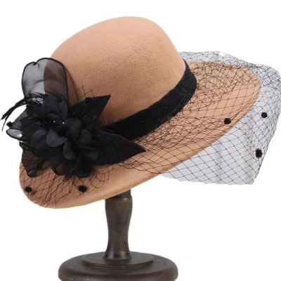 French Style Large Brim Mesh Church Hat Women's Retro Hepburn Church Hat Party Hat