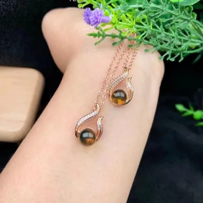 Rose Gold Inlaid Nature Stone Charms Pendant Copper Jewelry Necklace Bracelet Charms Handmade Crafts Diy Accessories