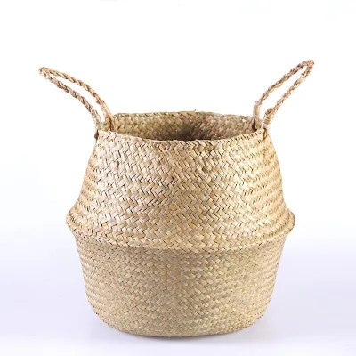 Seagrass Belly Basket Pot Laundry Straw Woven Wicker Rattan Seagrass Storage Basket for Plants