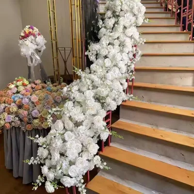 Custom Silk Artificial Stairs Railing Flowers Runner for Wedding Ailse Ground Flower Arrangement Runner Faux Flower Row