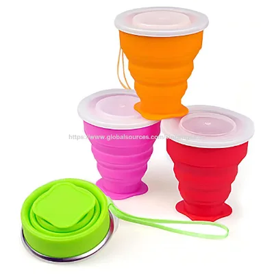 Portable 6.8oz Silicone Collapsible Cup, Reusable Plastic Folding Cup ,OEM Silicone Pocket Cups for outdoor camping