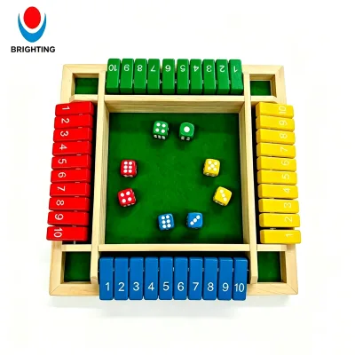 Four Sided Shut the Box Wooden Dice Game Set Colored Number Flap Board Game 4 Players Drinking Game Classroom Math Learning Toy