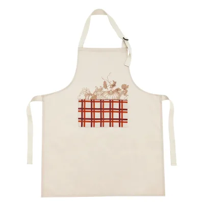 Stain Resistance 71X81Cm Polyester and Cotton Cartoon Grid Printed Adjustable Buckle Kitchen Apron With Pocket