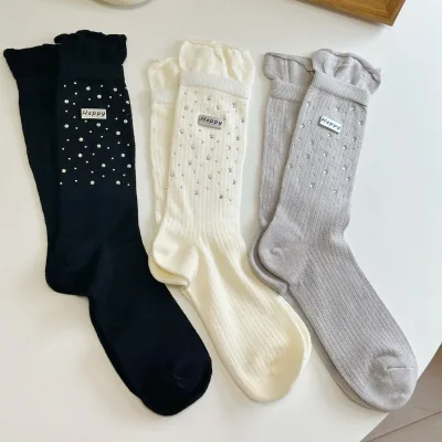 Cute Rhinestone Fashion Novelty Fancy Lolita Princess Ruffle Glitter Socks for Women