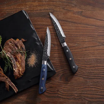 Garwin Custom Logo Serrated Steak Knife Set Stainless Steel Wood Handle Special Flower Rivet Design for Restaurant Supply