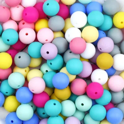 100pcs/bag 12mm 15mm Silicone PVC Beads Multi-Color Loose Round Beader for Teether & Pen Necklace Making for Teething Children