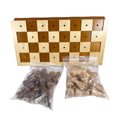 Wooden Folding Chess Boards Handcrafted Chess Board Set Portable Travel Chess Game with Pieces Storage Slots for Adults and Kids