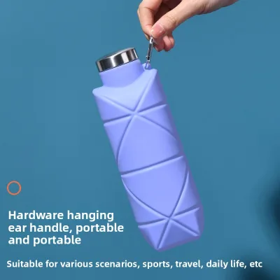 Silicone Gel Foldable Telescoping Exercise Sports Water Bottle with Rhombus Pattern for Outdoor Travel-Portable Design