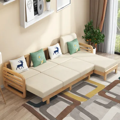 Comfortable High Bounce Sponge Cushion Living Room Folding Wooden Frame Sectional Fabric Sofa Bed