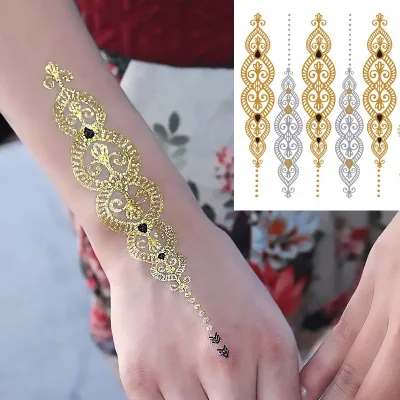 Custom Printing on Waist Back Arm Gold Silver Metallic Temporary Tattoo Stickers