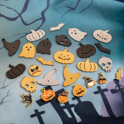 Halloween DIY Jewelry Accessories, Fun Alloy Pumpkin, Skull, Bat & Ghost Pendants, Bag Charms Model 0828a
