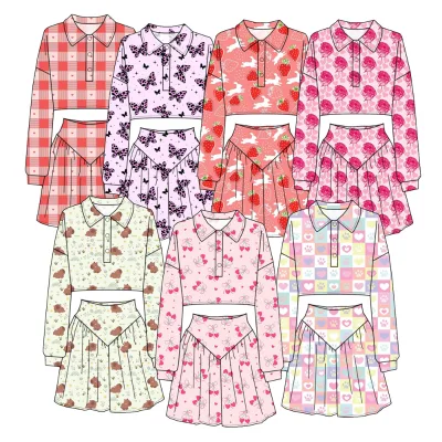 Unique Design Girls' Long-sleeved and Short-skirt Set with Customized Patterns - Comfortable and Fashionable Little Girl Outfit