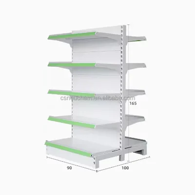 Double Sided White Supermarket Display Shelving Racks Central Shelf for Stores and Malls