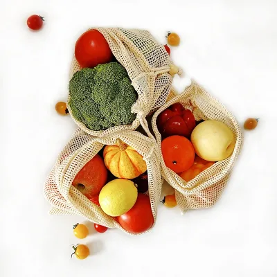 Unbleached Reusable Durable Small Shopping Cotton Produce Mesh Bag