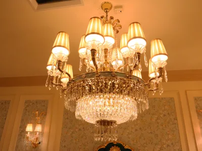 Elegant High End French Brass Gold Pendant Light Oil Aged Finish Crystal Details Mother Pearl Trim Custom Fabric Shades Energy