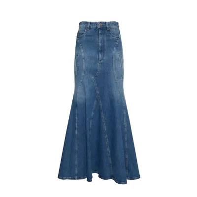 Wholesale Customized Women's High Waisted Denim Skirts High Waisted Cotton Denim Long Skirt