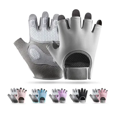 Breathable Non-slip Silicone Palm Pad Shock Absorbent Adjustable Wrist Strap Half Finger Fitness Gloves