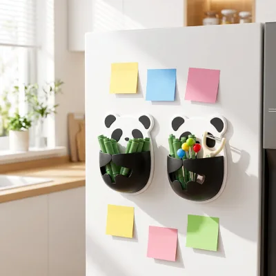 Plastic PP Bamboo Sealing Clips Panda Magnetic Holder 13.2cm X 17.7cm Reusable Kitchen Set Refrigerator Organizer