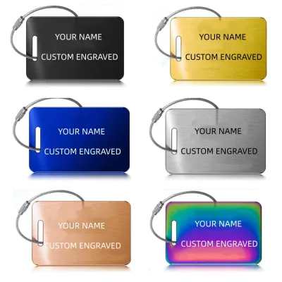 Stainless Steel Luggage Tag, Travel Label, ID Card, Free Wire Rope, Keychain, Luggage hang Tag, Anti-loss Tag, Laser Engraving.