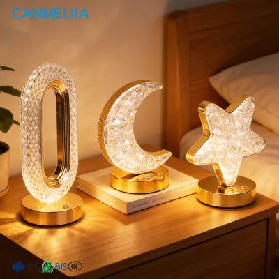 Hot Sale Modern USB Rechargeable Star Moon Crystal LED Table Lamp with 3 Colors Dimmable Touch Night Light for Home Decoration