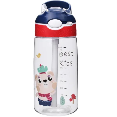 Aohea Plastic Kids Water Bottle with Straw Cute Printing Child Drink Water Bottle