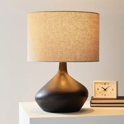Japanese Wabi-Sabi Table Lamp with Resin Base Minimalist Vintage Dome Shade AC Power for Bedside Nightstand or Living Room