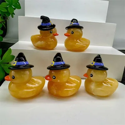 Wholesale Natural Crystal Craft Yellow Calcite Duck Healing Crystal Hand Made Animal 5.5cm Cute Calcite Duck for Gifts