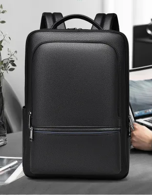 Wholesale PU Business Laptop Backpack with USB Charging Port Multi Pocket 15.6 Inch Faux Leather Travel School Backpack