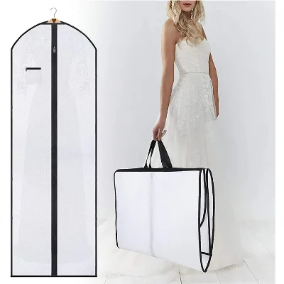 Breathable Non-woven Wedding Dress Garment Bag Dustproof Suit Cover with Zipper Pocket Foldable Travel Garment Bag