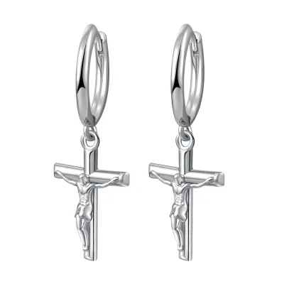 Classic Religious Jewelry Simple Fashion Cross Zircon Silver Plated Charm Earrings for Party & Gift Occasions