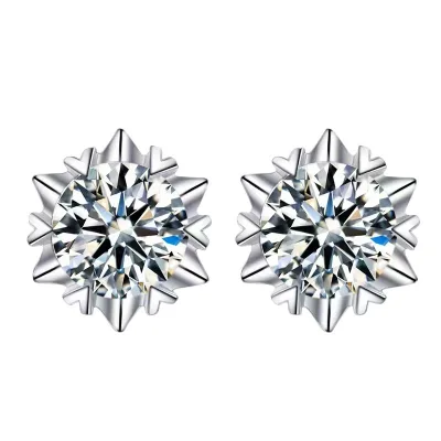 Wholesale S925 Sterling Silver Men's and Women's High Sensation Six-Claw Snowflake Earrings