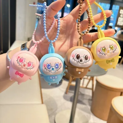 Fashion Hot Trendy Trend Cartoon Labubu Souvenir Key Chain Keyring Decompression Love Night Light Doll Labubu Keychain