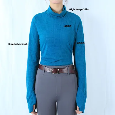 Women's Equestrian Shirts Long Sleeve Horse Riding Breathable Mesh Lightweight Nylon Spandex 40+ UV Protection Heap Collar Base