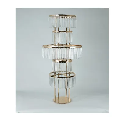 Wedding Table Centerpieces Gold Metal Round Chandelier Acrylic Flower Stand Gold Arch Stand Event Party Wedding Decoration
