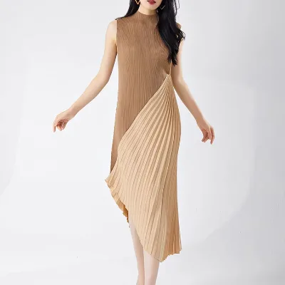 Pleated skirt commuter high-grade sense female summer new irregular patchwork temperament elegant dress