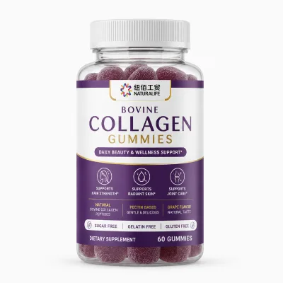 Natural Bovine Collagen Peptide Gummy Candy Grape Flavor for Hair Strength Skin Support and Joint Care