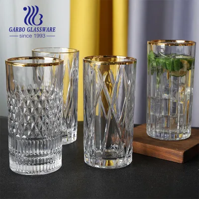 Wine Glass Tumbler with Gold Rim Drinking Cup 14 oz Large Capacity Glass Goblet High Quality Drinking Glassware Customized Logo