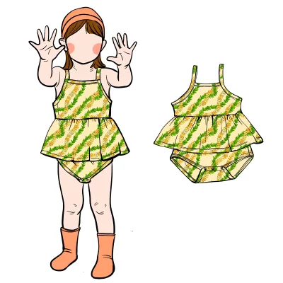 Ga-14 Baby Summer Frenulum Toddler Sleeveless Leo Girls Printed Rope Bubble Cotton Bamboo Eco-Friendly Quick Dry Breathable