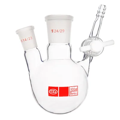 China Factory Direct Sale Lab Use Glass Round Bottom 2 Necks Reaction Flask with Glass Stopcock 50 ml 100ml 250ml 500ml
