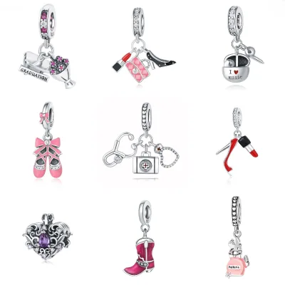 Hot 925 Sterling Silver Lipstick High Heels Bluetooth Headset Pendant DIY Jewelry Accessories for Necklace Women Gift Wholesale