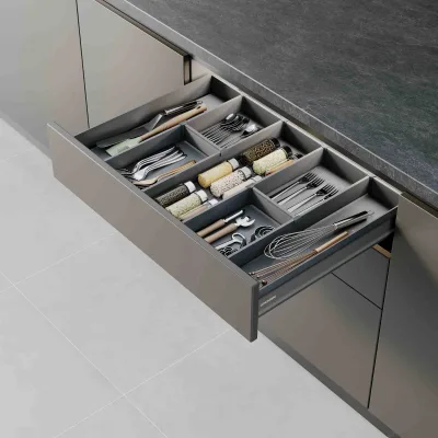 Goldmine Luxury Modern Flat Panel Grey Unit Aluminum Alloy Kitchen Shallow Utensil Drawer with Dividers
