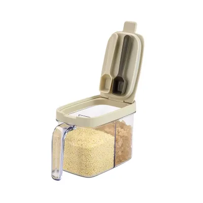Glass Spice Storage Cube with Flip-Top Lid Airtight High Capacity Seasoning Container with Spoon Long-lasting Household Spice Bo