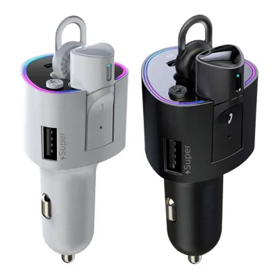 New QC3.0 Usb Car Charger for Phone Type C PD36W Fast Charging with Voice Control Noise Reduction Wireless Earphone
