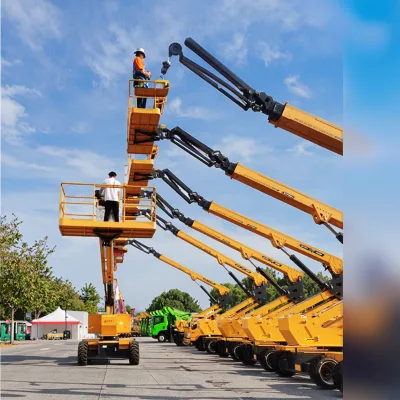 Free Shipping 28M Rear Tow Trailer Mounted Boom Lift Telescopic Spider Hydraulic Diesel Aerial Platform with Gearbox and Motor