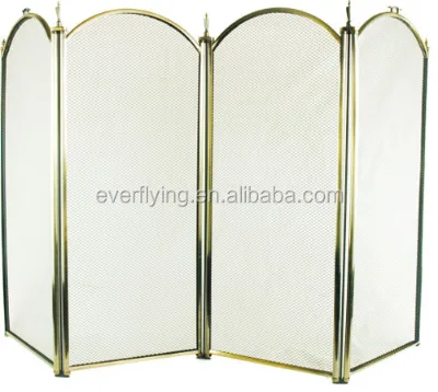 4-Panel Fireplace Screen with Steel Fire Spark Guard, Gold